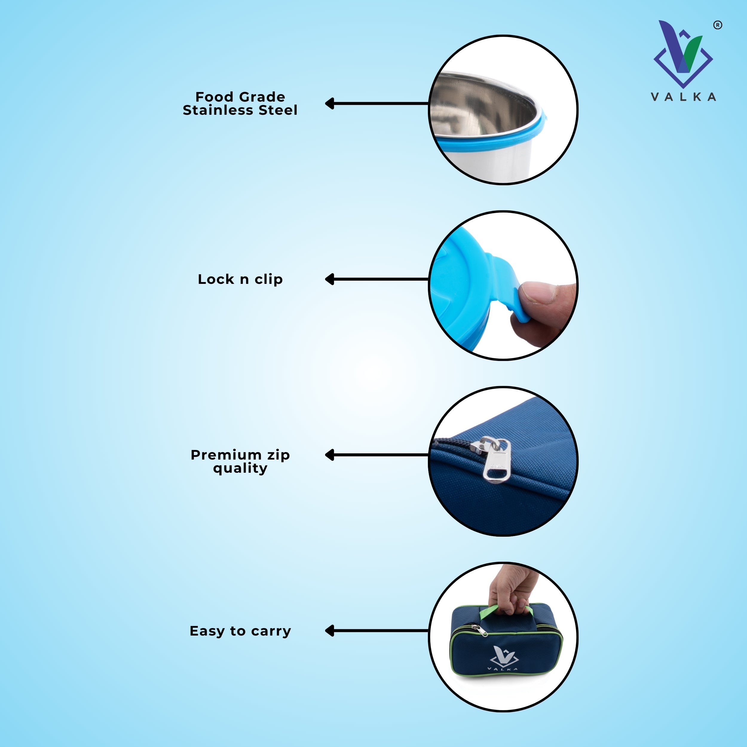 Valka SS Fresh 2+1 Lunchbox 3 Containers Lunch Box  (1300 ml, Thermoware)