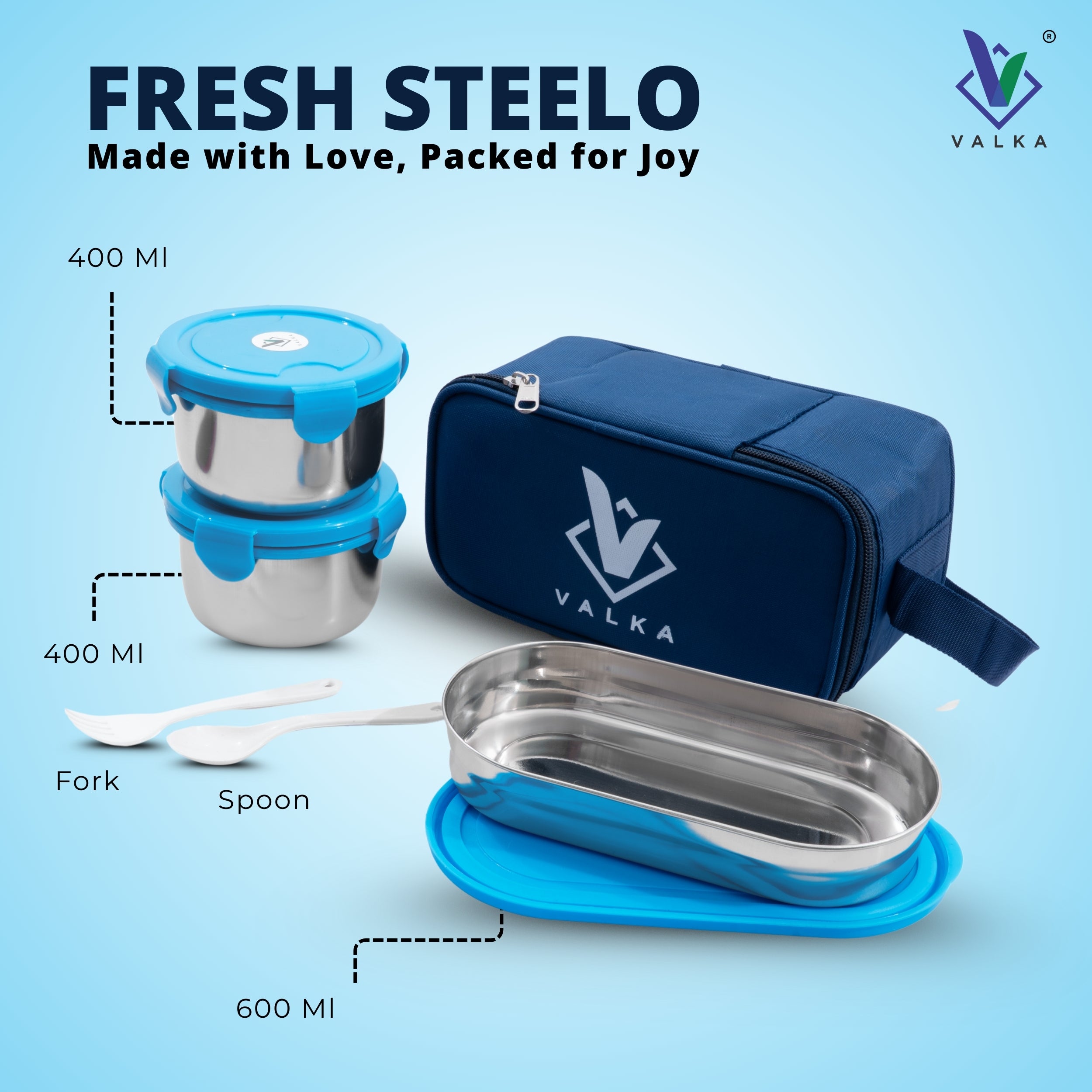 Valka Fresh steelo lunchbox for office , school , kids , men , women 3 Containers Lunch Box (1400 ml, Thermoware)