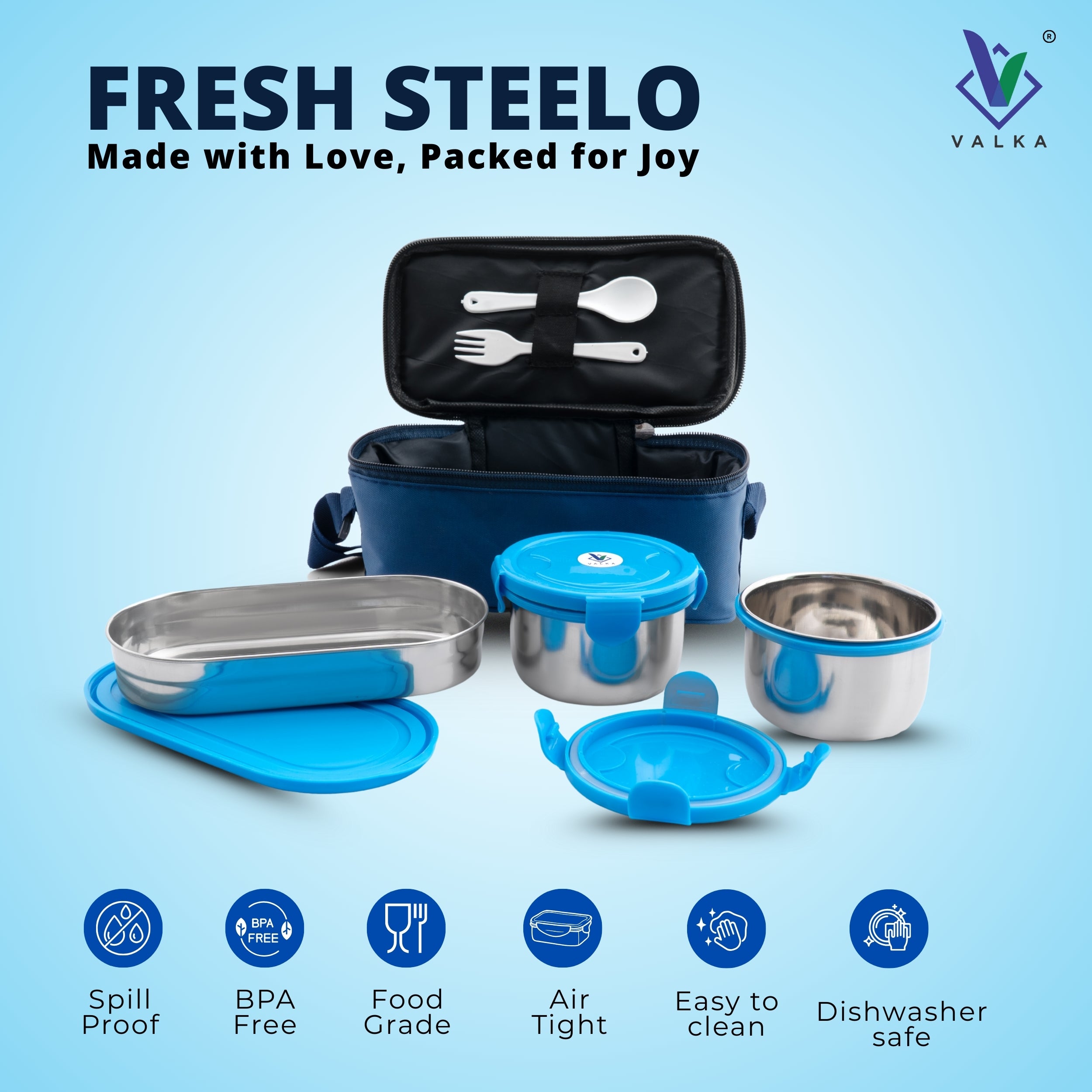 Valka Fresh steelo lunchbox for office , school , kids , men , women 3 Containers Lunch Box (1400 ml, Thermoware)