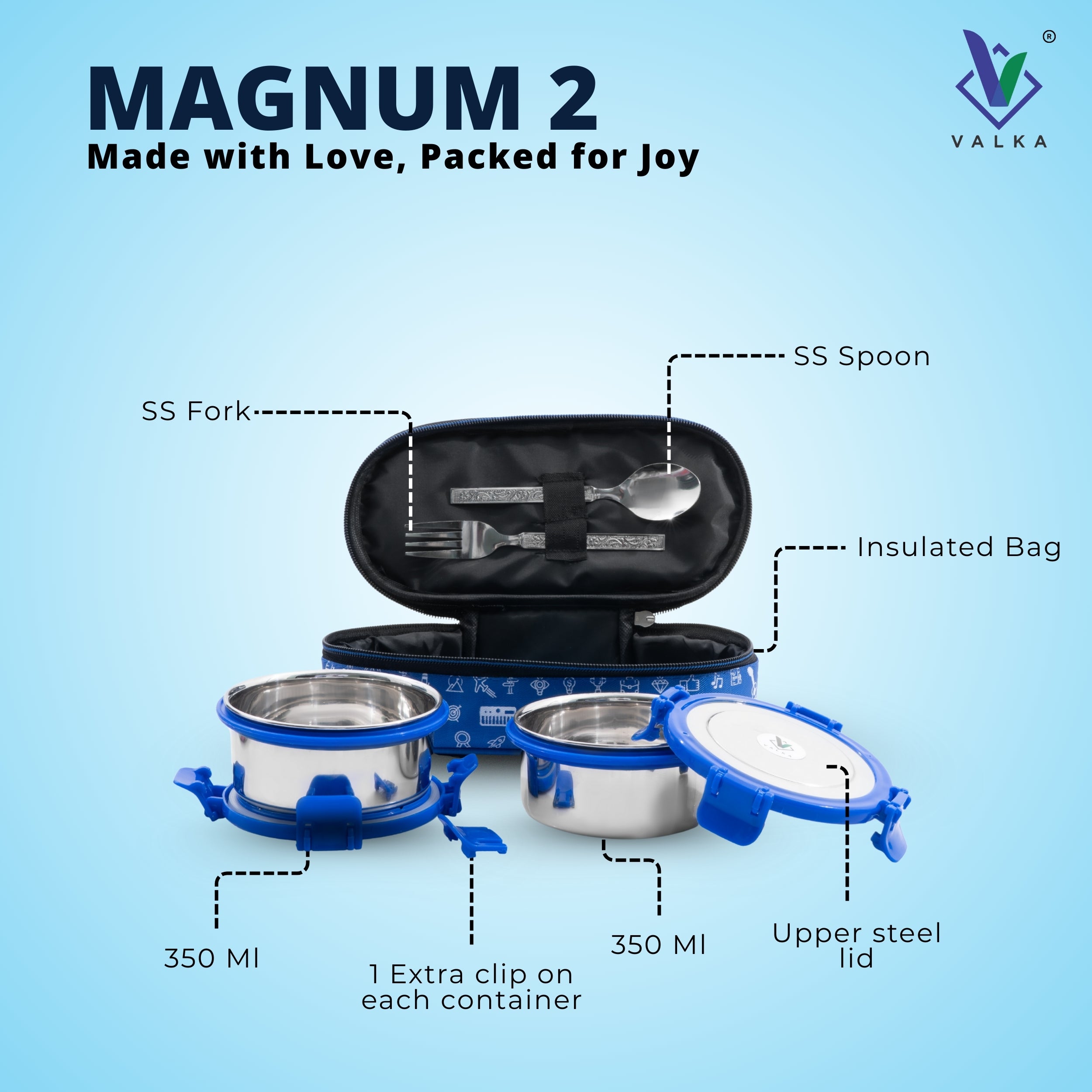 Valka Magnum 2 Lunch Box For Office, School | Tiffin Box For Men & Women 2 Containers Lunch Box  (700 ml, Thermoware)