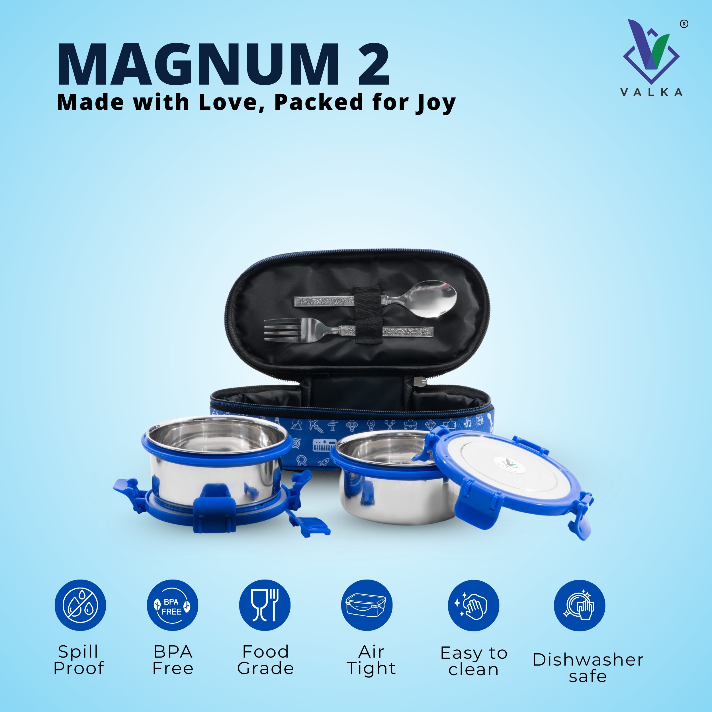 Valka Magnum 2 Lunch Box For Office, School | Tiffin Box For Men & Women 2 Containers Lunch Box  (700 ml, Thermoware)