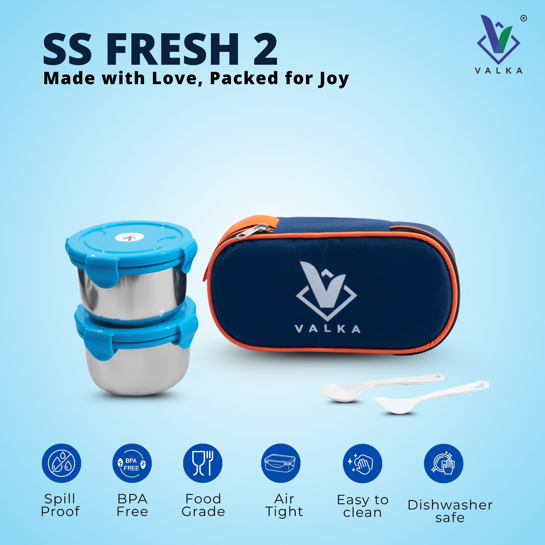 Valka SS Fresh 2 Lunchbox 2 Containers Lunch Box  (800 ml, Thermoware)