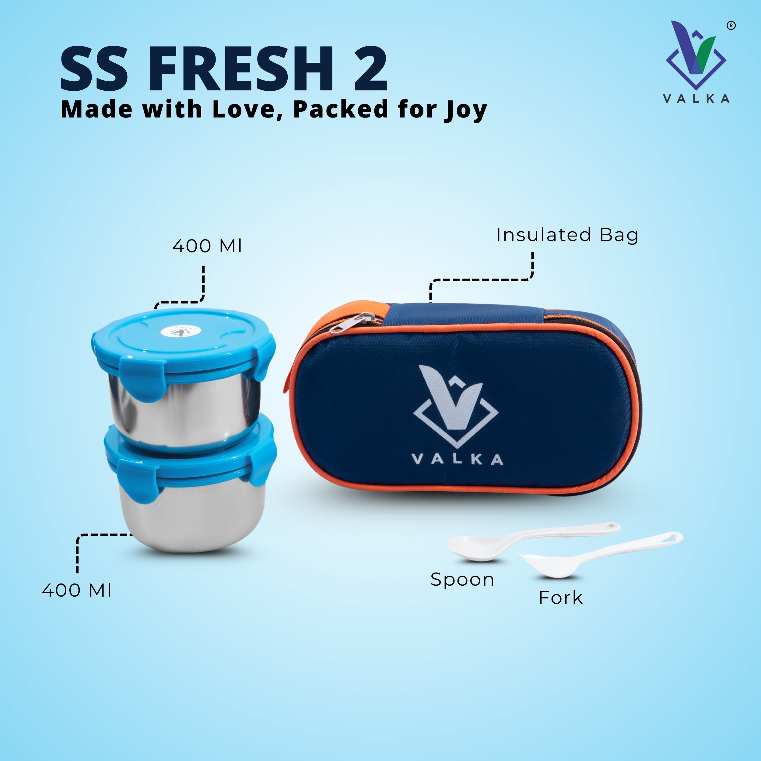 Valka SS Fresh 2 Lunchbox 2 Containers Lunch Box  (800 ml, Thermoware)